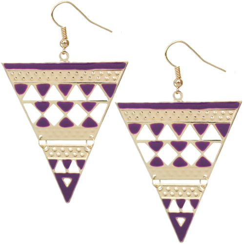 Purple Inverted Cutout Triangle Earrings