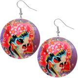 Purple Iridescent Skeleton Skull Flower Shell Earrings