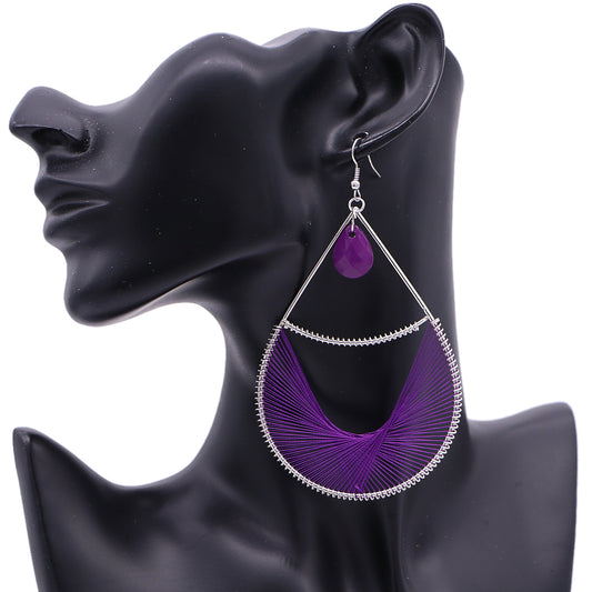 Purple Bead Woven Teardrop Earrings