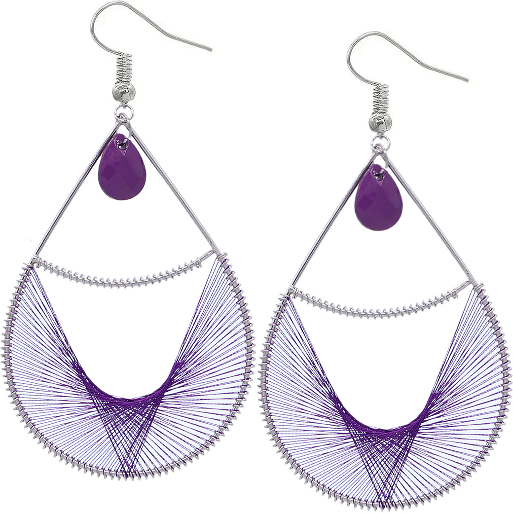 Purple Bead Woven Teardrop Earrings