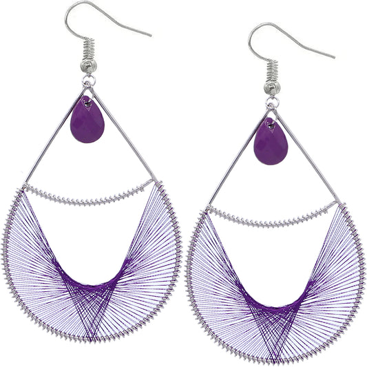 Purple Bead Woven Teardrop Earrings