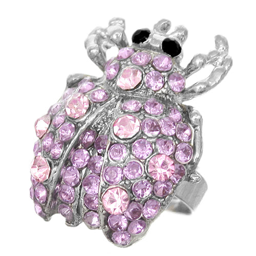 Purple Studded Rhinestone Ladybug Adjustable Ring