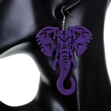 Purple Large Elephant Trunk Wooden Earrings
