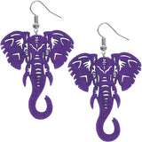 Purple Large Elephant Trunk Wooden Earrings