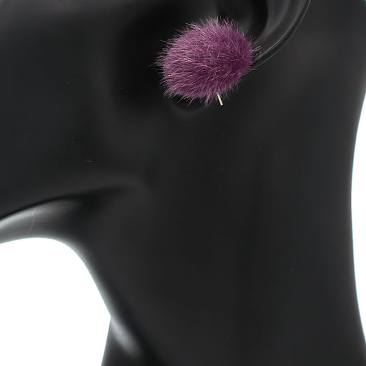 Purple Large Fury Pom Pom Stud Earrings
