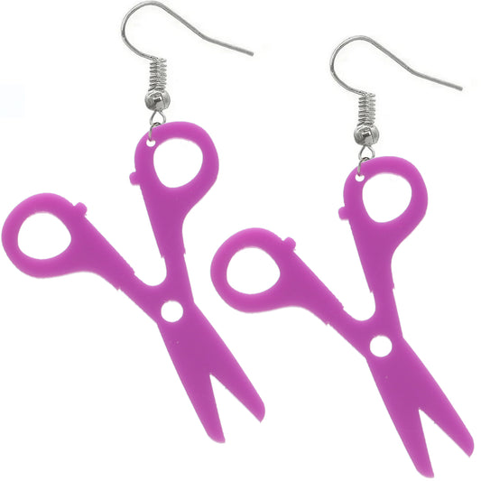 Purple Large Hairdresser Scissors Dangle Earrings