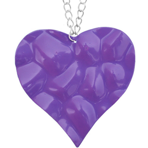Purple Large Hammered Heart Chain Necklace