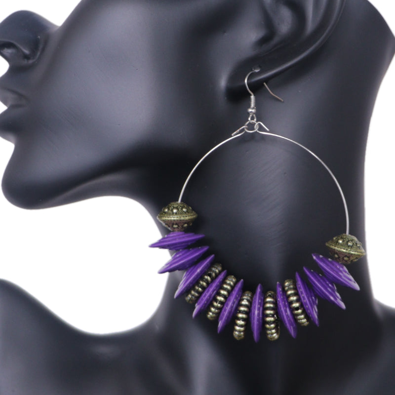 Purple Large Disk Hoop Earrings
