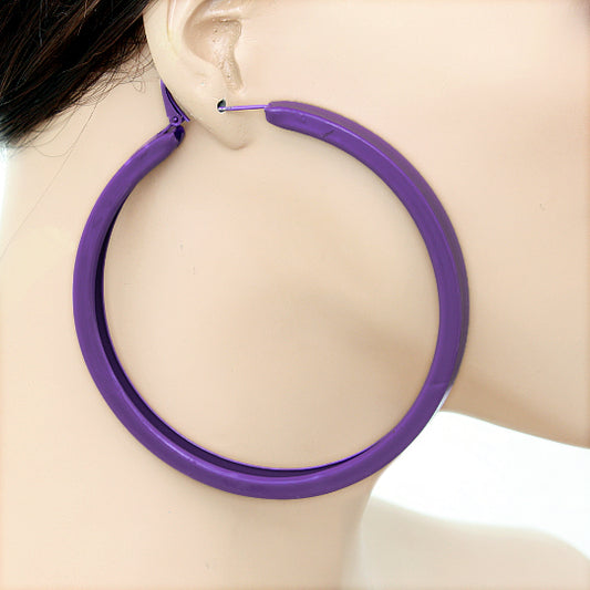 Purple Large Metal Hoop Earrings