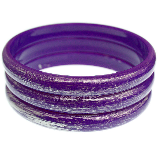 Purple 3-Piece Gold Brush Stacked Bracelets