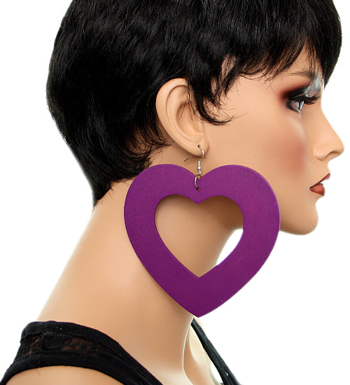 Dark Purple Gigantic Big Heart Earrings