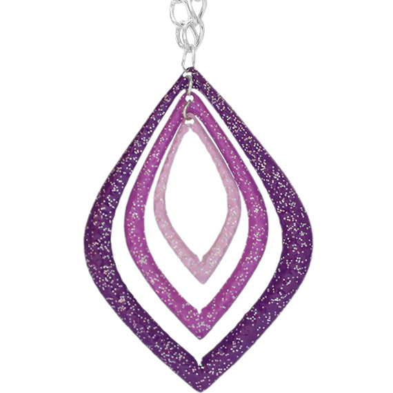 Purple Layered Glitter Teadrop Charm Necklace Set