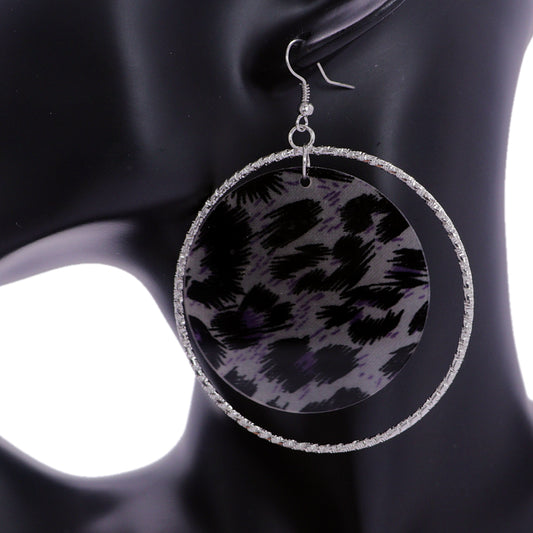 Purple Leopard Print Acrylic Hoop Earrings
