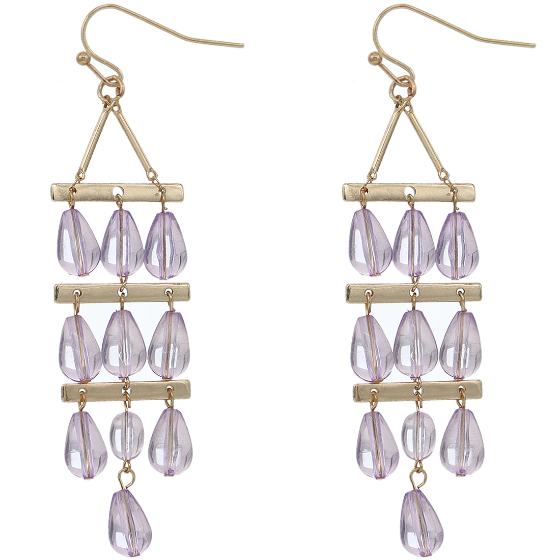 Purple 3 Tier Beaded Dangle Earrings