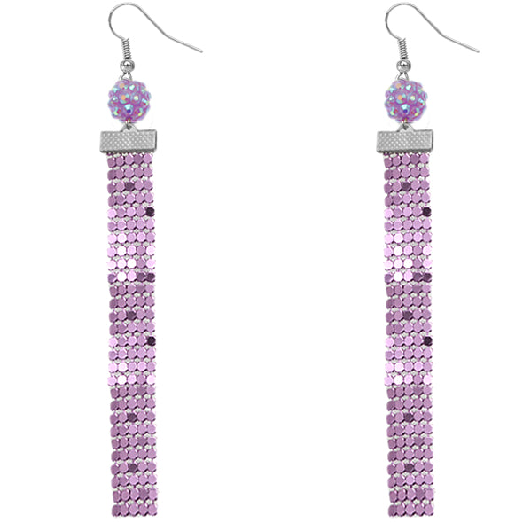 Purple Sparkle Mesh Fireball Dangle Earrings