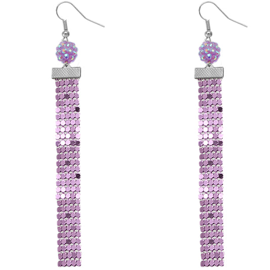 Purple Sparkle Mesh Fireball Dangle Earrings