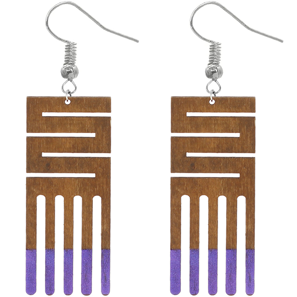 Purple Maze Geometric Wooden Earrings