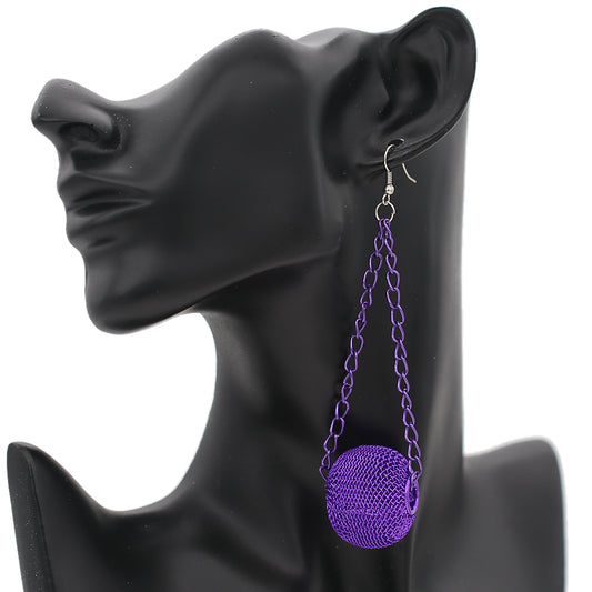Purple Mesh Ball Chain Earrings