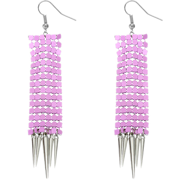 Purple Mesh Spike Dangle Earrings
