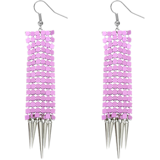 Purple Mesh Spike Dangle Earrings