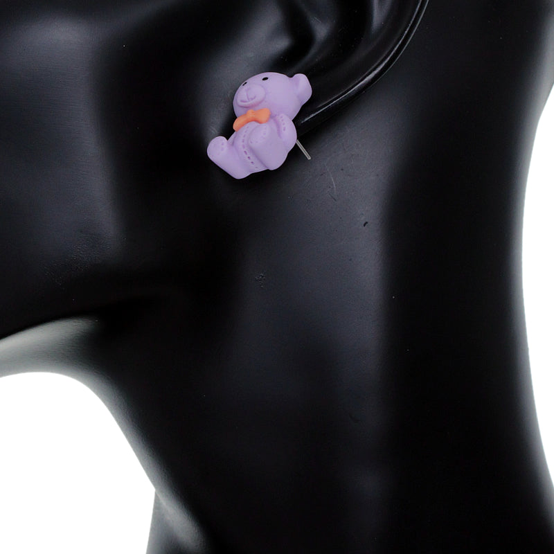 Purple Bow Tie Mini Teddy Bear Earrings