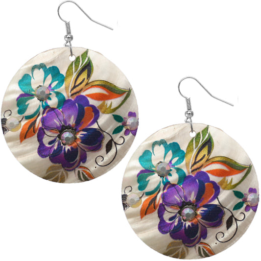 Purple Multicolor Floral Shell Earrings