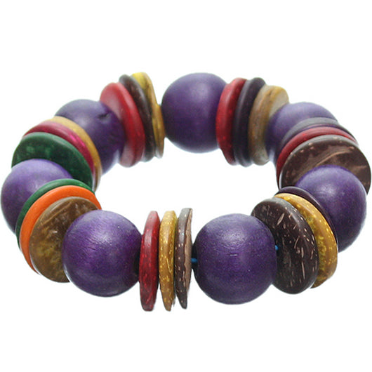Purple Multicolor Wooden Bead Stretch Bracelet