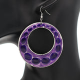 Purple Glossy Open Circle Thin Metal Earrings