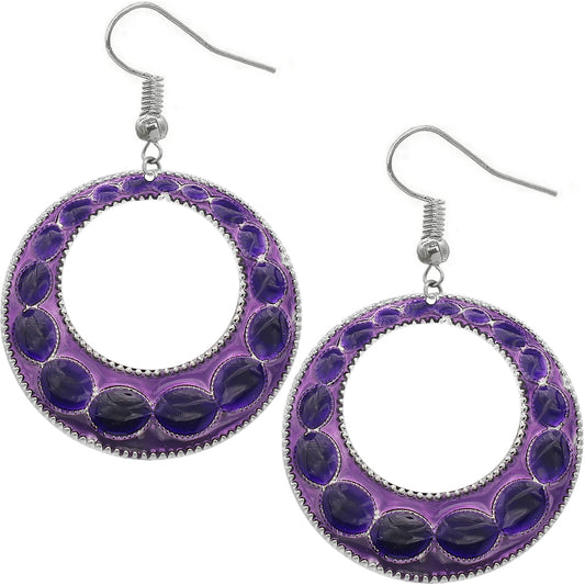 Purple Glossy Open Circle Thin Metal Earrings