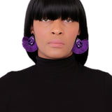 Purple Oval Fan Tassel Earrings