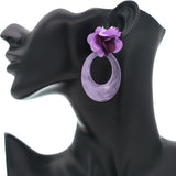 Purple Oval Floral Resin Earrings