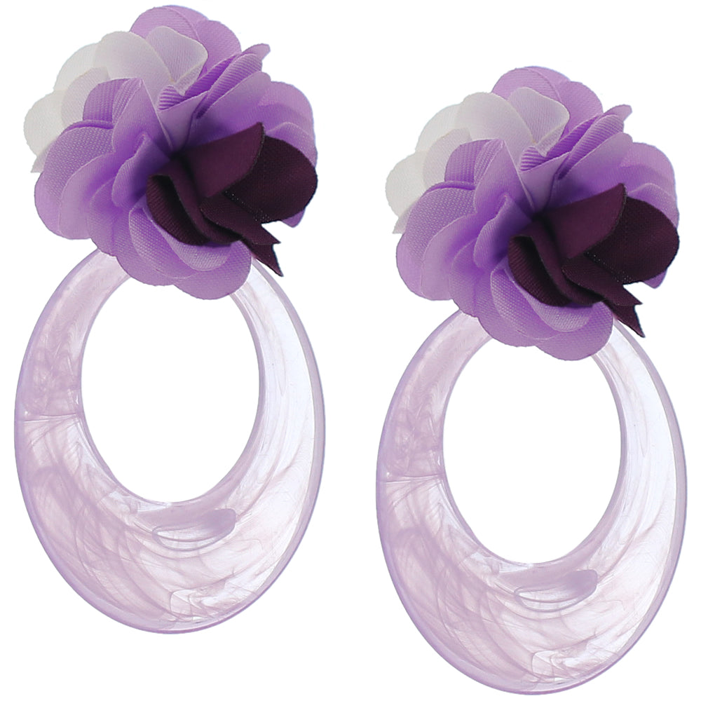 Purple Oval Floral Resin Earrings