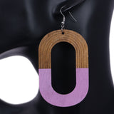 Purple Oval Wooden Dangle Earrings