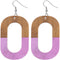 Purple Oval Wooden Dangle Earrings