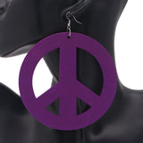 Purple Oversized Peace Sign Wooden Earrings
