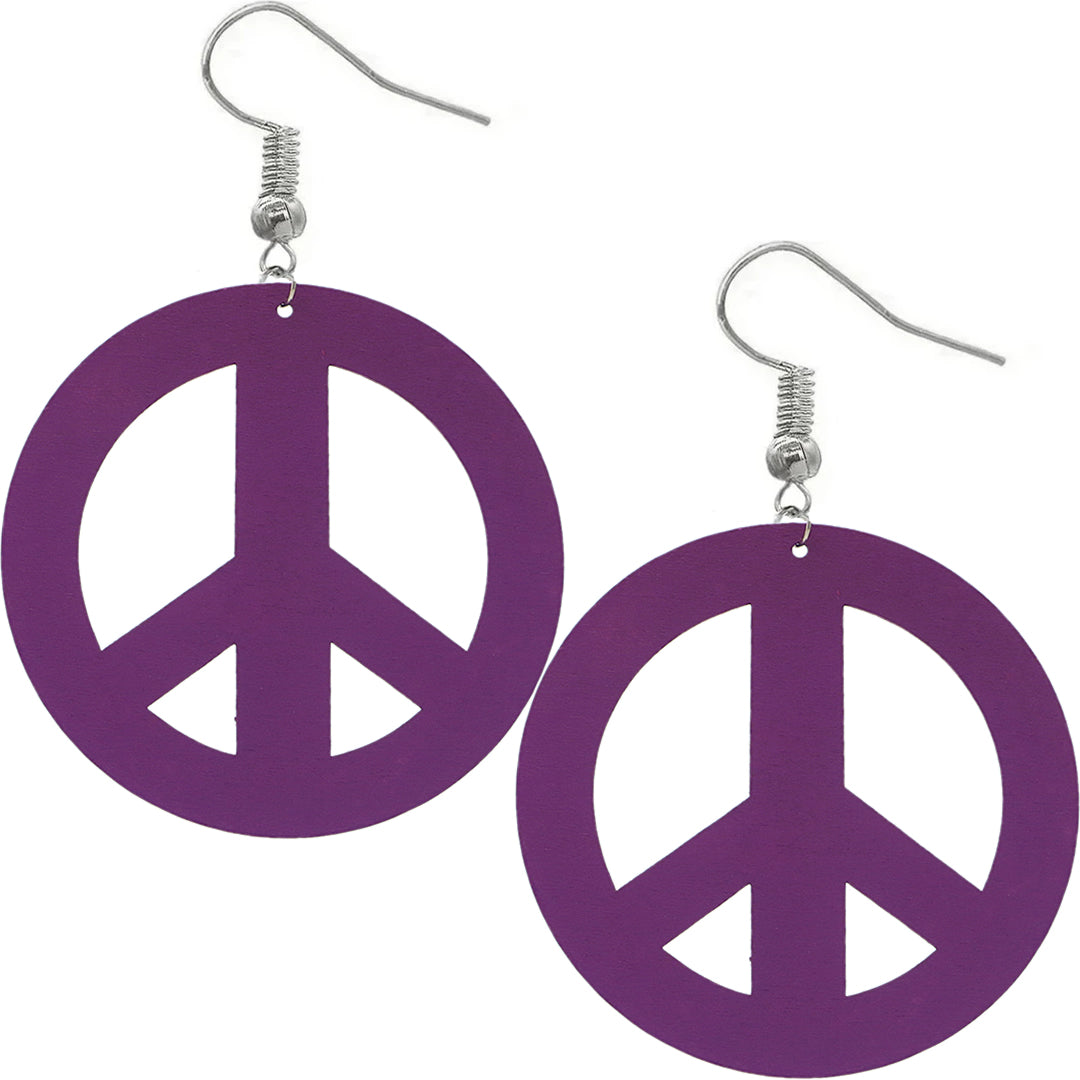 Purple Oversized Peace Sign Wooden Earrings