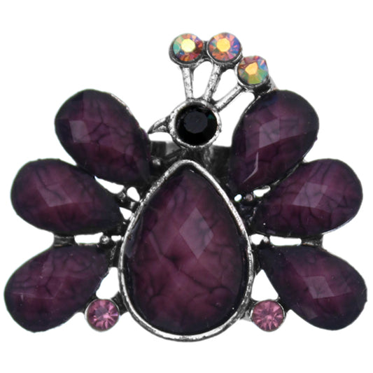 Purple Large Beaded Peacock Adjustable Ring