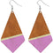 Purple Wooden Geometric Pentagon Dangle Earrings