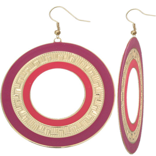 Purple Pink Thin Disc Dangle Earrings