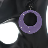 Purple White Round Polka Dot Dangle Earrings