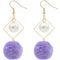 Purple Pom Pom Rhombus Shaped Dangle Earrings