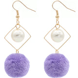 Purple Pom Pom Rhombus Shaped Dangle Earrings