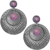 Purple Large Beaded Thin Disc Earrings