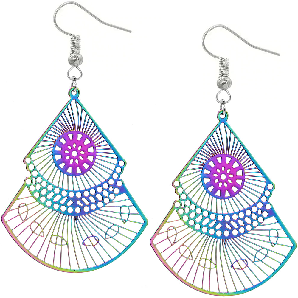 Multicolor Rainbow Reflection Geometric Thin Earrings