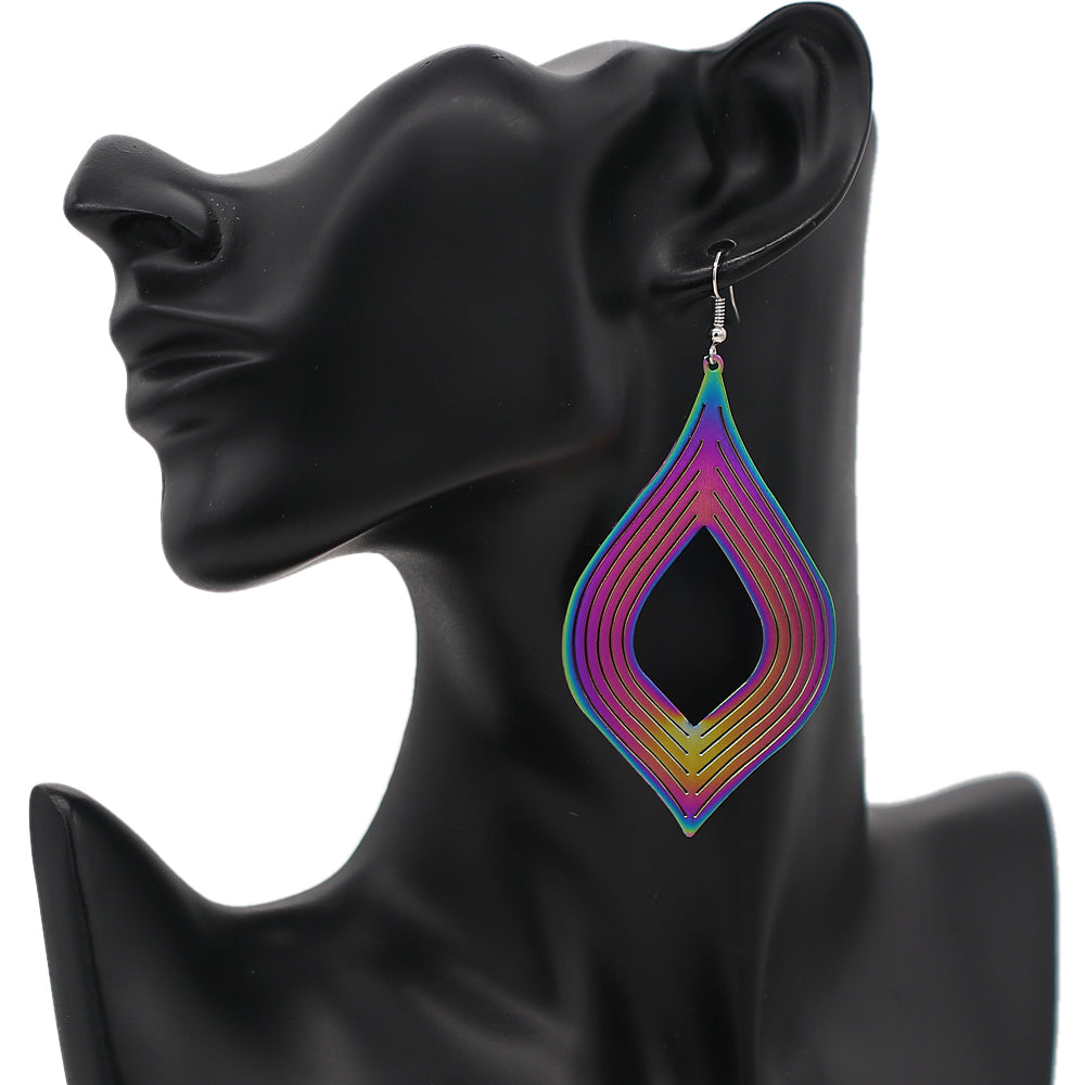 Multicolor Rainbow Reflection Thin Point Earrings