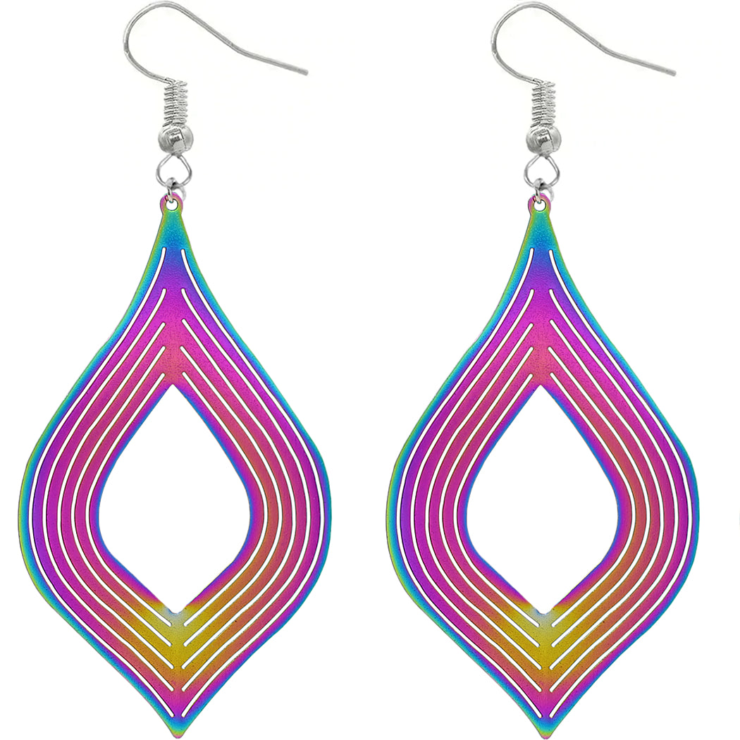 Multicolor Rainbow Reflection Thin Point Earrings