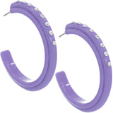 Purple Glossy Rhinestone Hoop Earrings