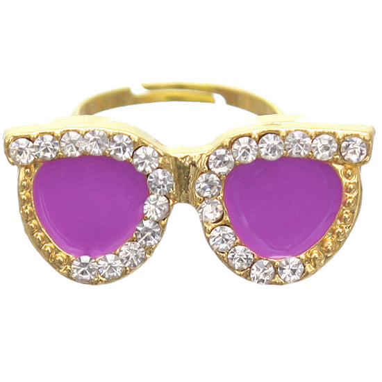 Purple Rhinestone Midi Sunglasses Adjustable Ring