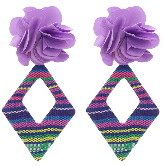 Purple Flower Woven Rhombus Shaped Earrings