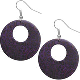 Purple Round Wooden Cheetah Earrings